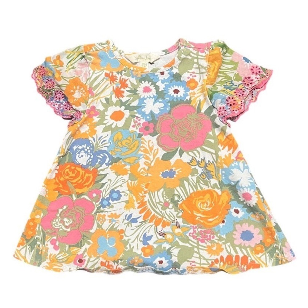 Matilda Jane Baby Girls Floral Dress Pink Eyelet Lace Trim 6-12M Multi-Color